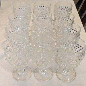 L.E. Smith Glass - Hobnail Goblet set of 12 hand made glasses Clear Glass